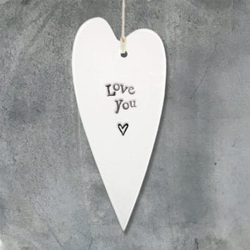 Hanging Porcelain 'Love You' Heart