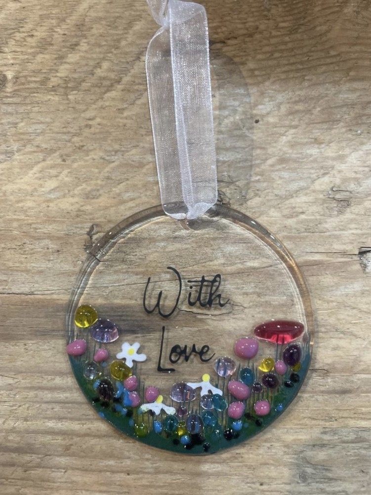 Hand Made Fused Glass Hanger - With Love - Image 2